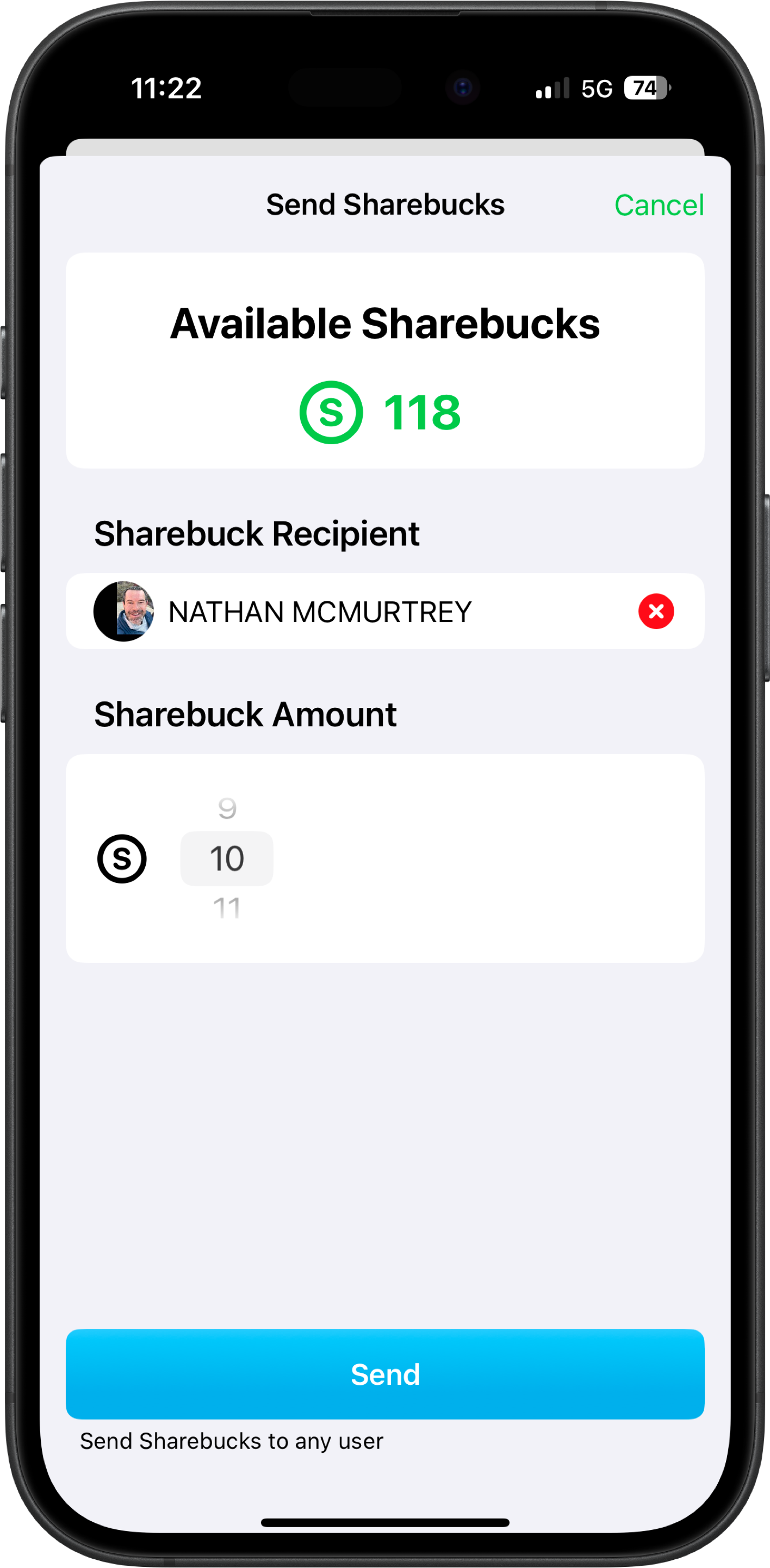 Send Sharebucks Screen